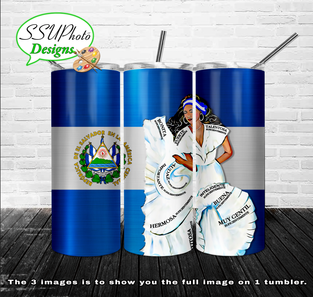 El Salvador Girl 20 oz and 30oz OZ Skinny TumblerD Digital Design