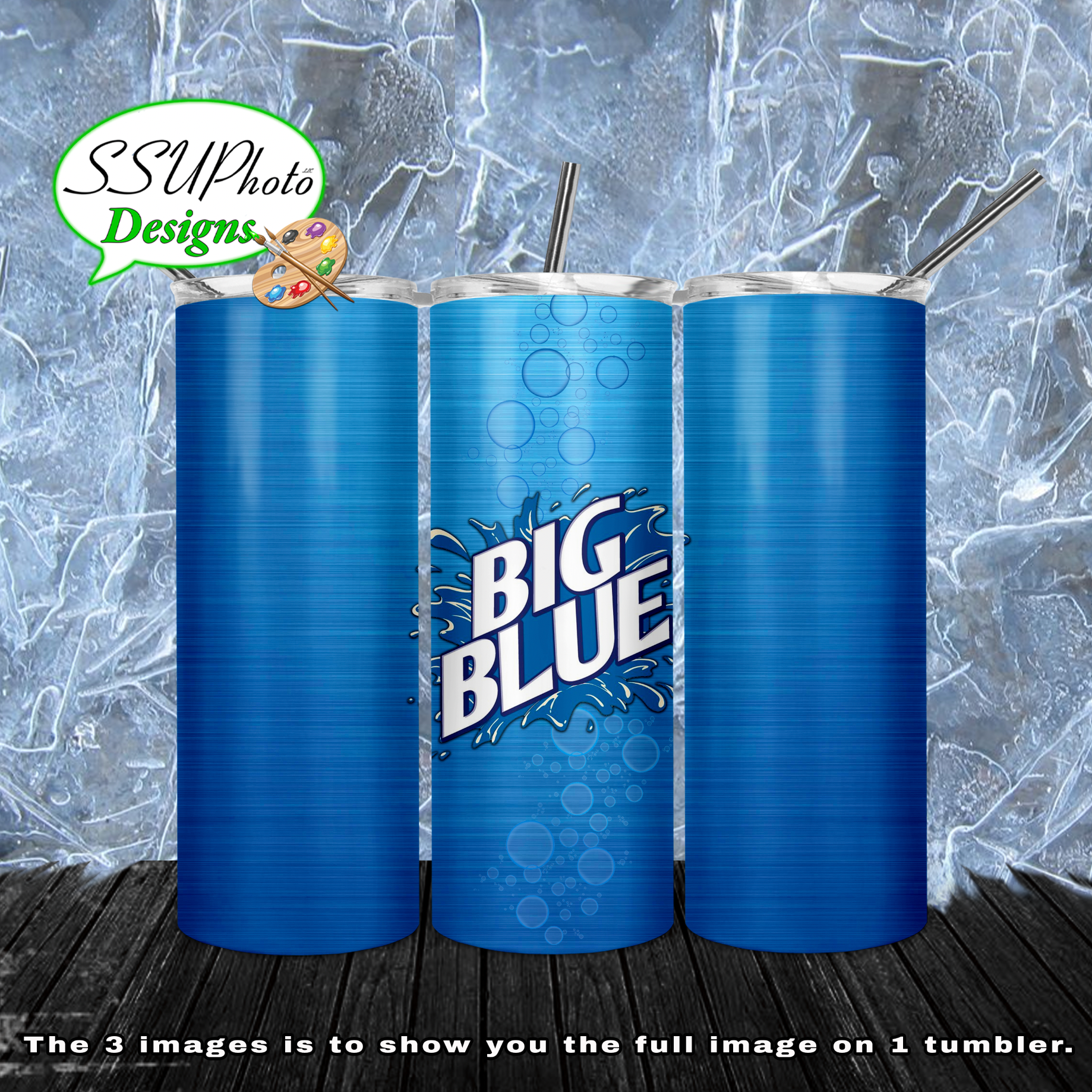 BIG BLUE 20 oz and 30oz OZ Skinny TumblerD Digital Design