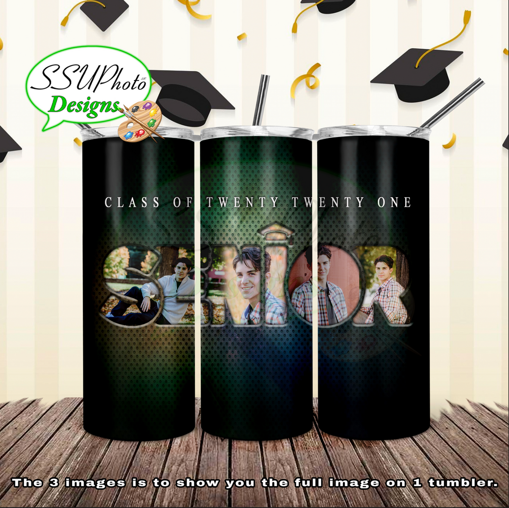 Senior 2021 green metal 20 oz and 30oz OZ Skinny TumblerD Digital Design