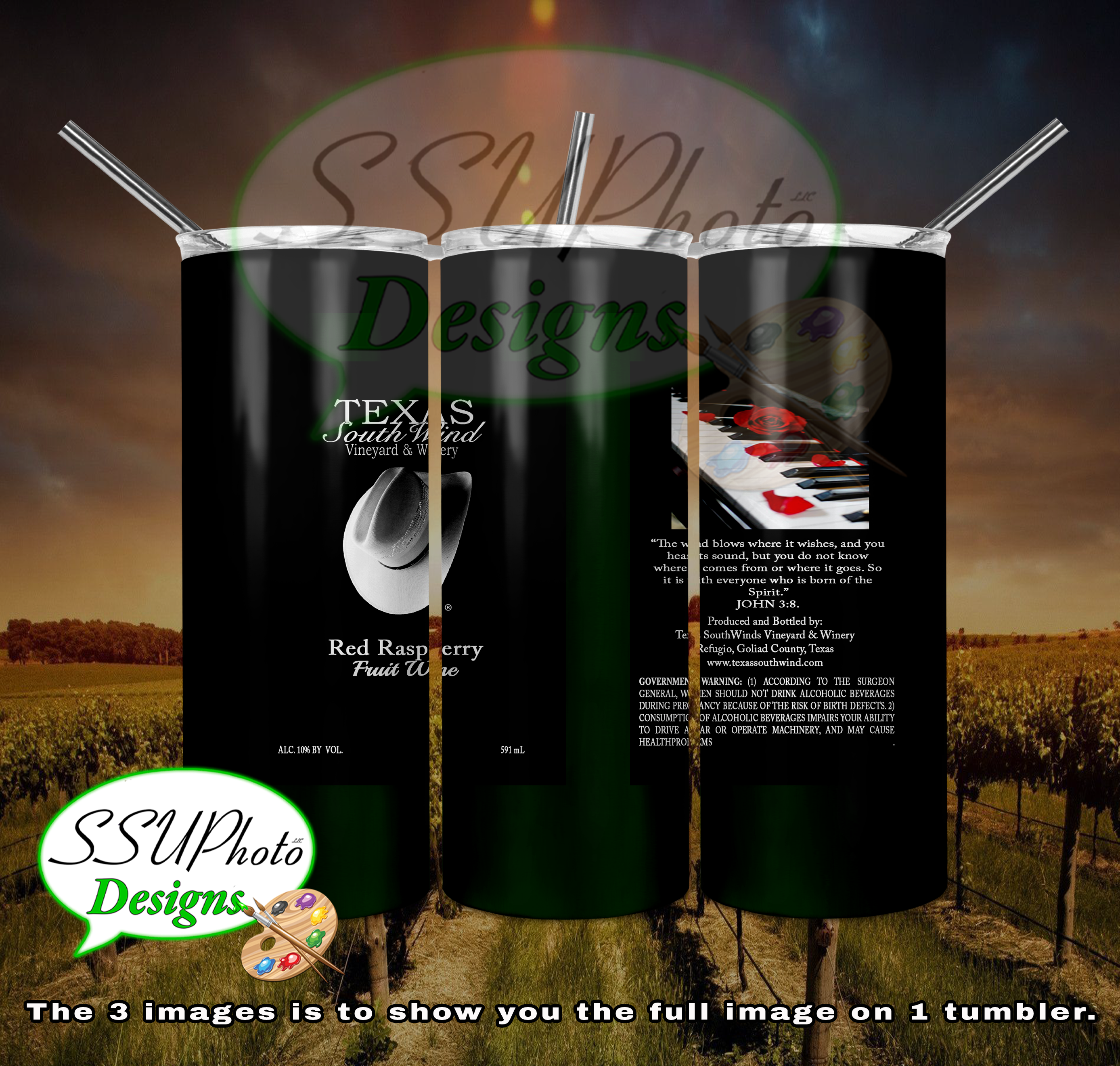 Texas SouthWind Wine 20 OZ Skinny TumblerD Digital Design